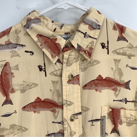 Columbia Mens XL Short Sleeve Button Front Fish Shirt - Picture 2 of 8